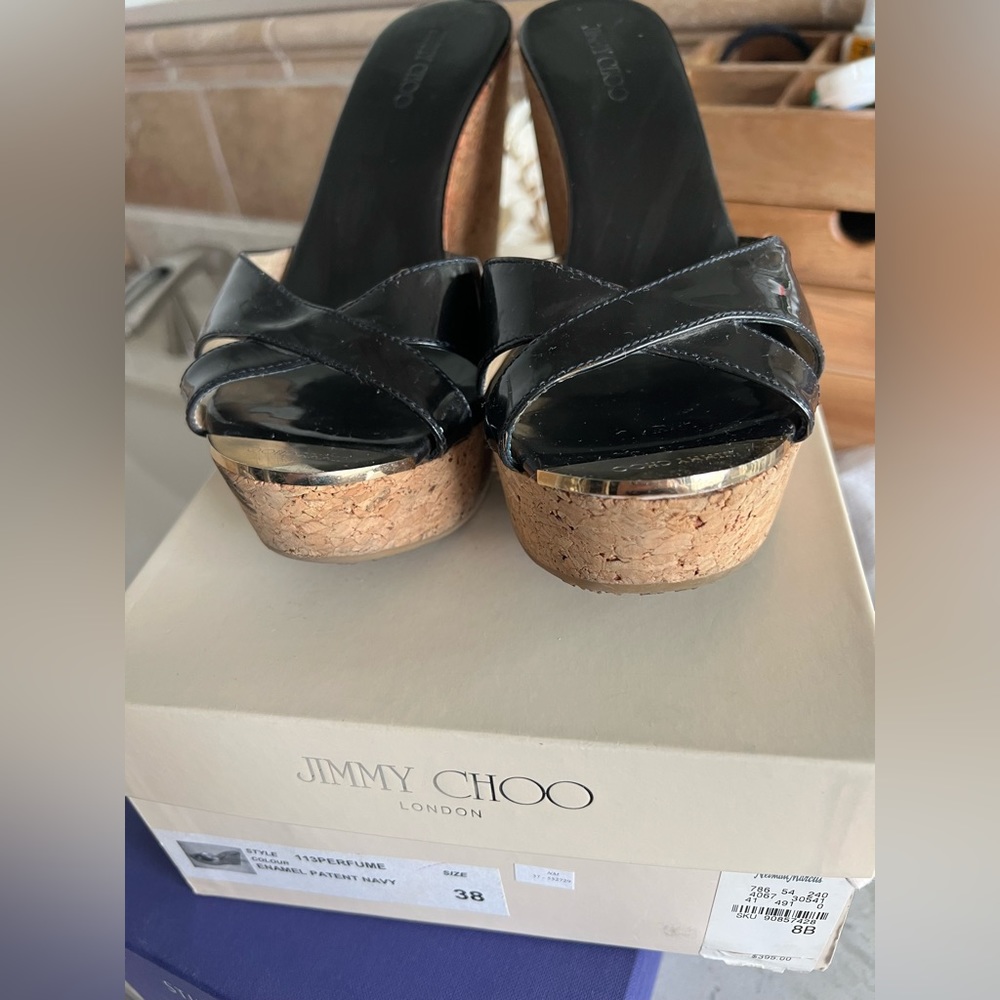 Jimmy Choo Navy patent leather slides
